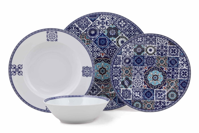 Hermia Vajilla de Porcelana de 24 Piezas en Azul Marino y Turquesa